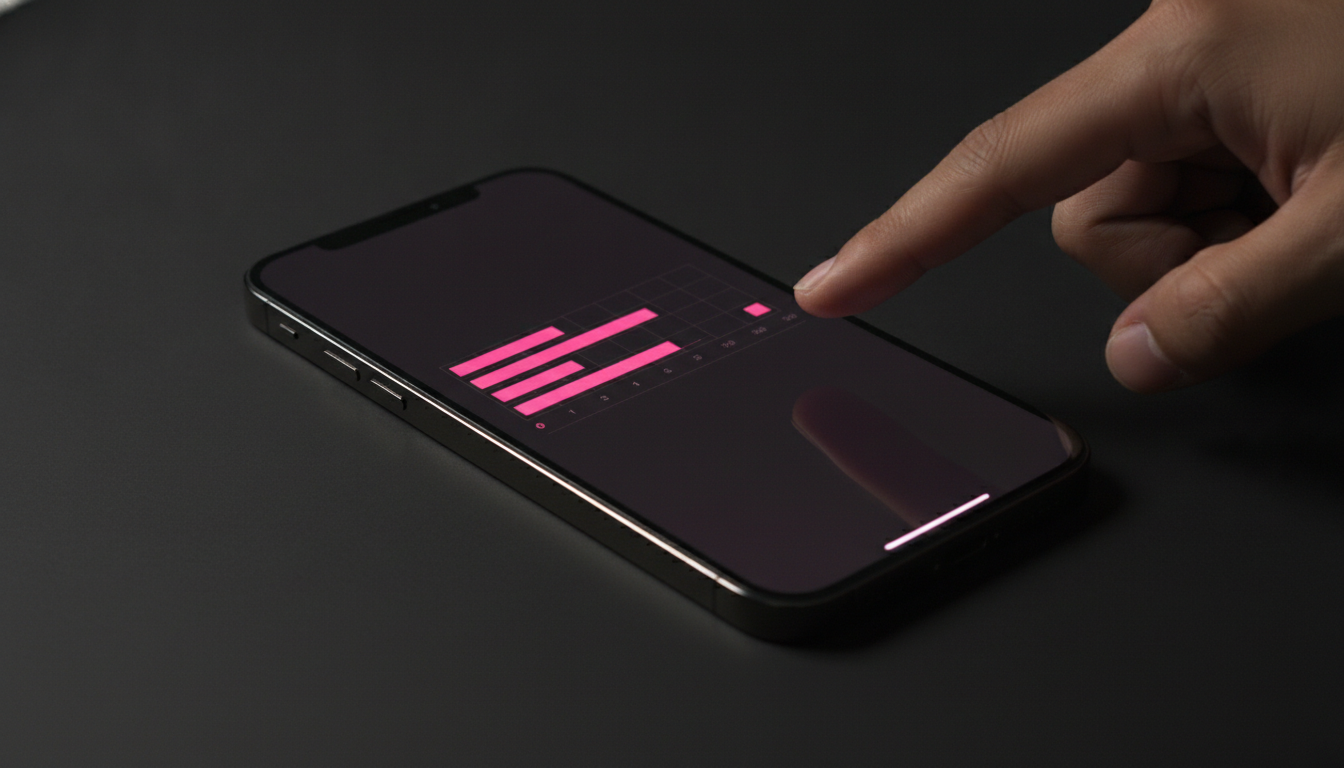 iPhone displaying a stylized pink battery gauge across a four-hour timeline