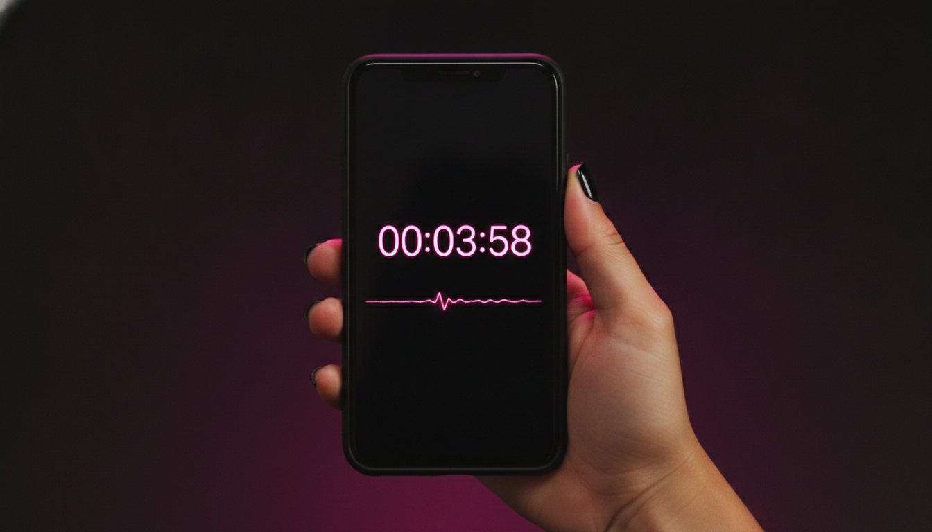 Overhead macro of a smartphone screen showing a hot pink synchronized countdown timer